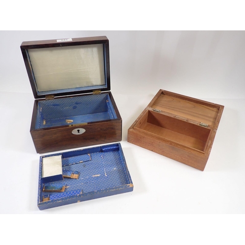 643 - A Victorian rosewood work box with mother of pearl inlay and an Art Deco cigarette box