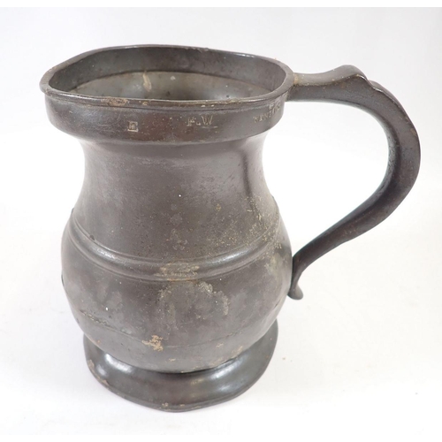 651 - A group of antique pewter and metalware including 18th century pewter tankard