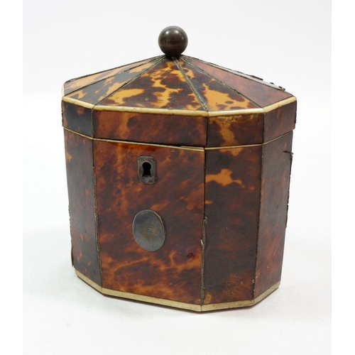 661 - A Georgian tortoiseshell clad tea caddy with bone stringing, 13cm tall