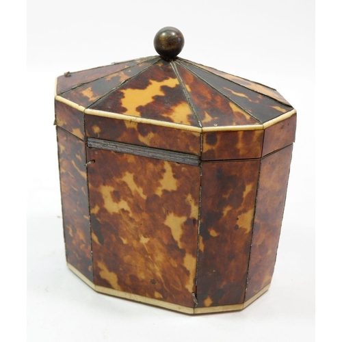 661 - A Georgian tortoiseshell clad tea caddy with bone stringing, 13cm tall