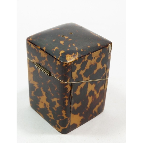 661 - A Georgian tortoiseshell clad tea caddy with bone stringing, 13cm tall