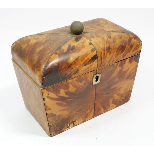 663 - A 19th century tortoiseshell tea caddy with two interior lids, hinge a/f, 16.5cm wide