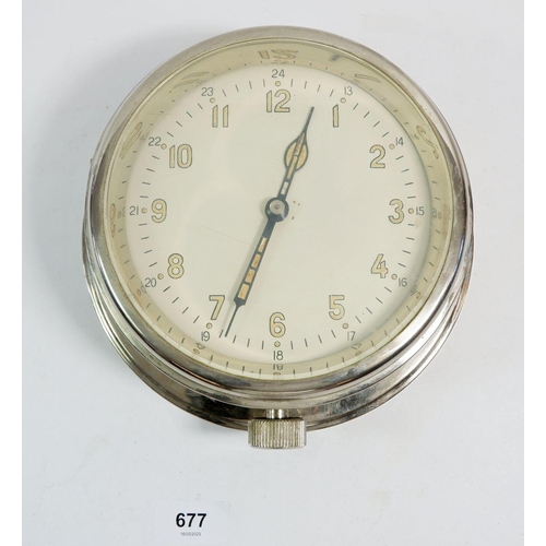 677 - A Russian eight day submarine clock in chrome case, circa 1950's, 20cm diameter