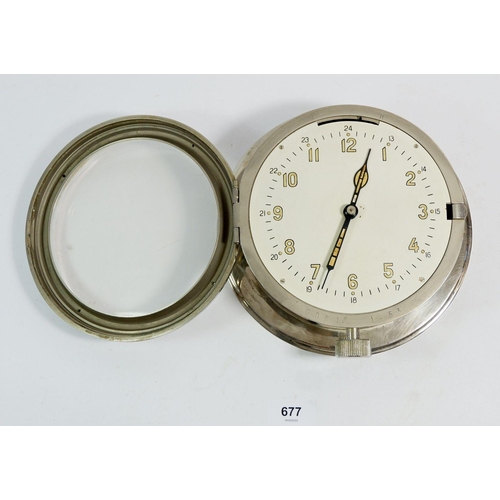 677 - A Russian eight day submarine clock in chrome case, circa 1950's, 20cm diameter