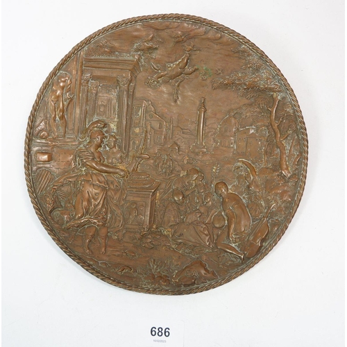 686 - A 18th century electrotype plate decorated Baroque classical scene, 23cm