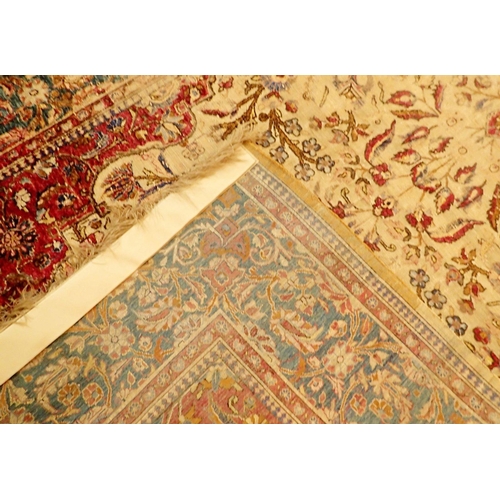 1015 - A Persian antique silk rug with all over floral arch decoration, very worn, 132 x 204cm