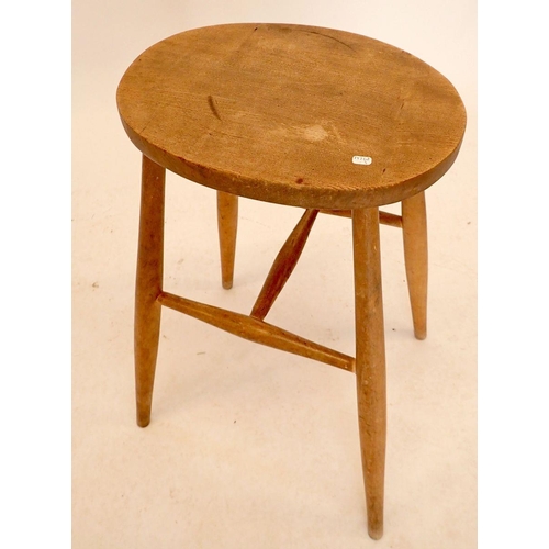 1025 - An early 20th century beech kitchen stool, 60cm tall