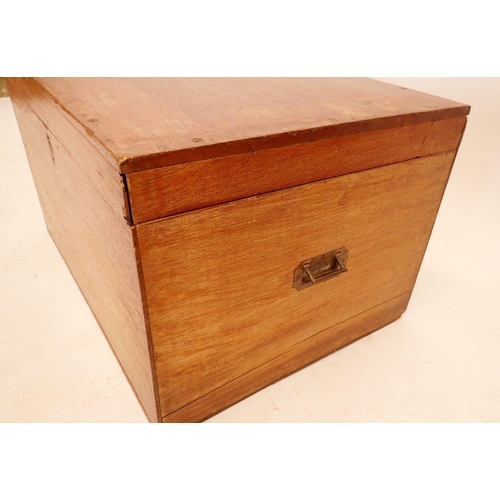 1036 - A large mahogany box or small trunk with key, 61cm wide