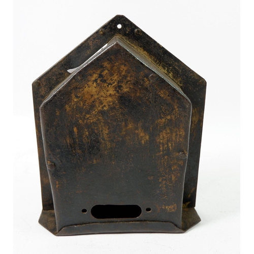 1087 - A Victorian brass and copper 'Bank' money box, 20cm and brass desk calendar, 11cm