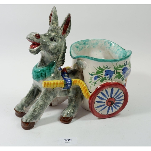 109 - An Italian large vintage pottery donkey and cart, 26 x 27cm