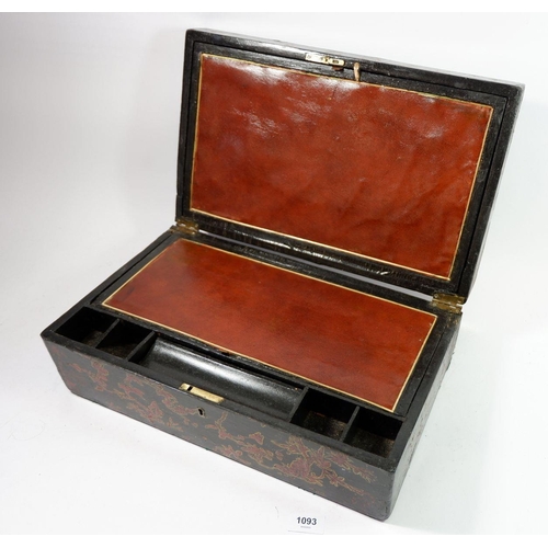 1093 - A 19th century chinoiserie writing slope with painted decoration and fitted interior, 42cm wide