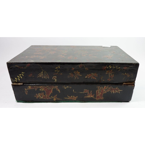 1093 - A 19th century chinoiserie writing slope with painted decoration and fitted interior, 42cm wide