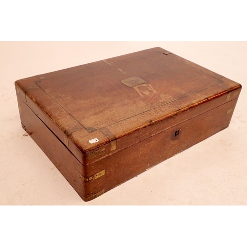 1097 - A Victorian mahogany box with winged heart Pringle crest - no interior, with ebony and brass inlay, ... 