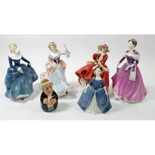 112 - A group of five Royal Doulton figures comprising: Fragrance HN2334, Ladies of the British Isles HN36... 