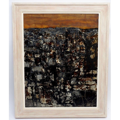 1156 - A large modern impasto oil on board landscape in dark palette 90 x 69cm