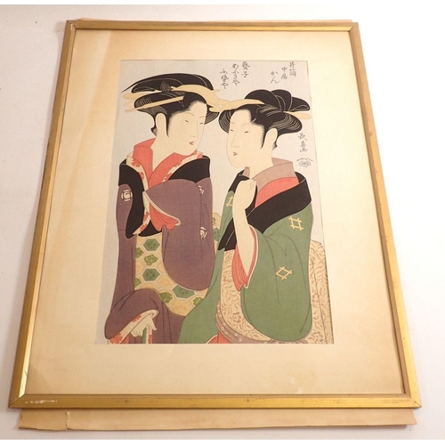 1175 - A Japanese woodblock print of two Geisha women by Eishosai Choki - unframed, 38 x 25cm