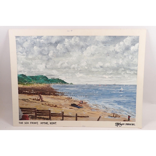 1180 - M J Hayes - acrylic The Sea Front, Hythe, signed and dated March 1985, unframed 34 x 48cm