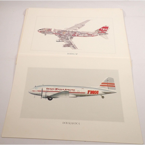 1189 - A folder of eight TWA pictures made for the 50th anniversary and four other TWA prints