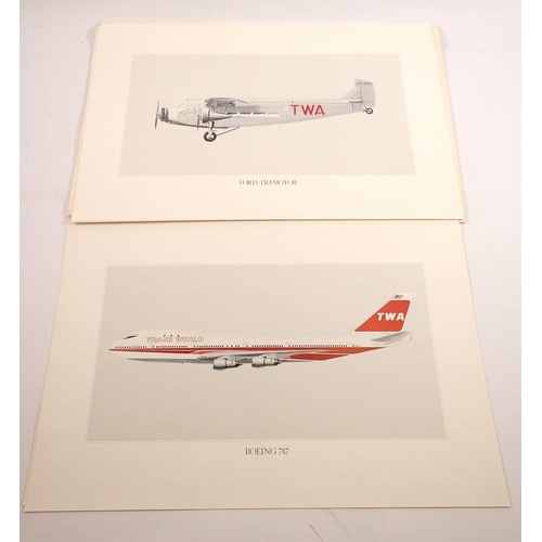 1189 - A folder of eight TWA pictures made for the 50th anniversary and four other TWA prints