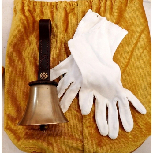 1246 - A good set of forty four brass handbells with leather straps and box of music, all bagged and with w... 