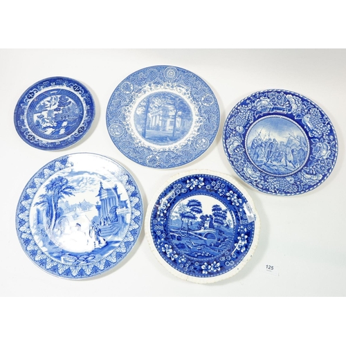 125 - Seven blue and white plates including Copeland Spode