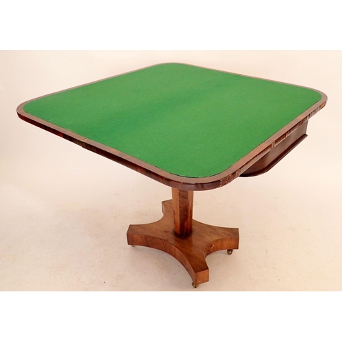 1272 - A Victorian rosewood fold top card table with baize interior