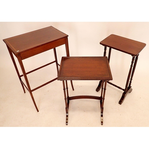 1278 - An Edwardian mahogany rectangular occasional table on slender supports and two small nest  tables