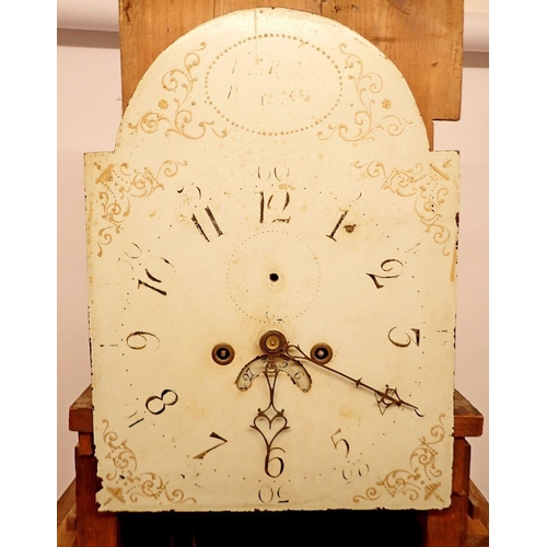 1282 - An early 19th century oak longcase clock with painted arch top dial, eight day striking movement