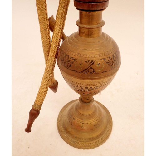 1284 - A Turkish brass Hookah pipe, 91cm