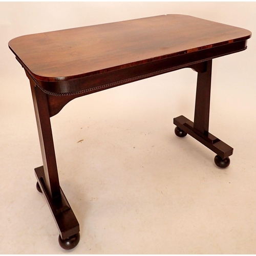 1292 - A 19th century rosewood stretcher table on end supports united by stretcher, 93cm wide