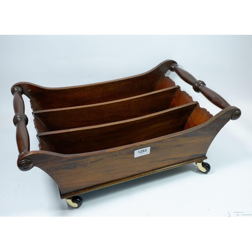 1293 - An early 19th century mahogany cheese coaster with two interior divisions, with replacement castors