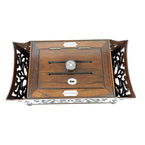 1294 - A fine Victorian rosewood and mother of pearl correspondence box with compartments for letters 'Answ... 