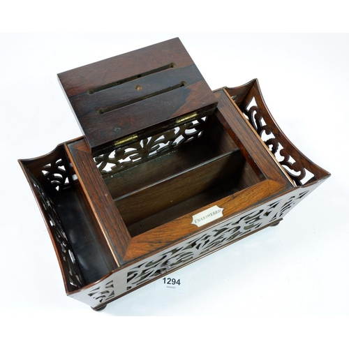 1294 - A fine Victorian rosewood and mother of pearl correspondence box with compartments for letters 'Answ... 