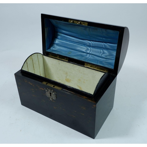 1295 - A Victorian coromandel dome top correspondence box with white metal shield to lid, 22cm