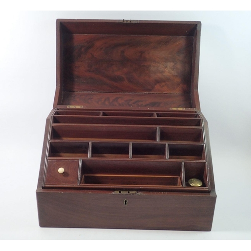 1310 - A Victorian mahogany slope front correspondence box with fitted interior, 42 x 24 x 27cm