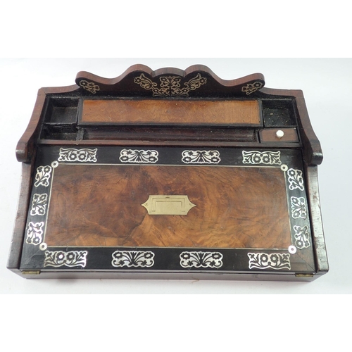 1310 - A Victorian mahogany slope front correspondence box with fitted interior, 42 x 24 x 27cm