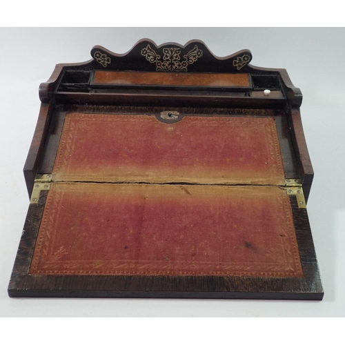 1311 - A Victorian walnut writing slope with ebony and mother of pearl decoration to slope front, 38 x 41cm