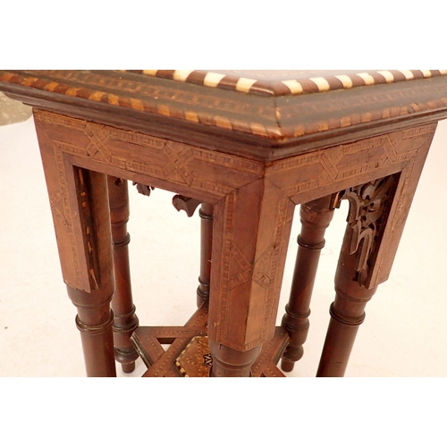 1343 - A North African hexagonal inlaid occasional table, 35cm diameter