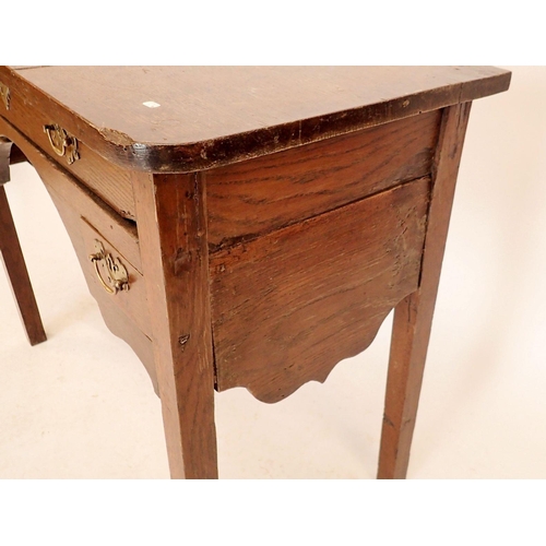 1349 - A Georgian oak low boy with frieze drawer and two small drawers, shaped side apron and square suppor... 