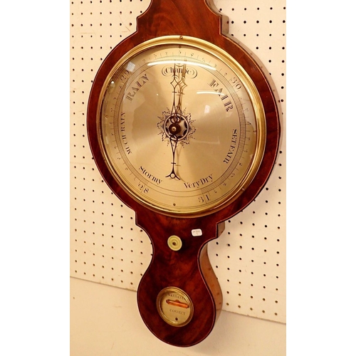 1351 - A 19th century mahogany wheel barometer/thermometer with convex mirror, spirit level and hygrometer,... 