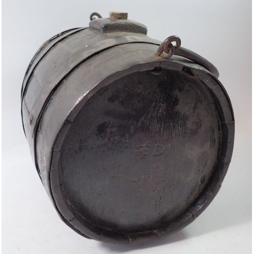 1358 - An early 19th century iron bound barrel or costrel with handle, 26cm wide