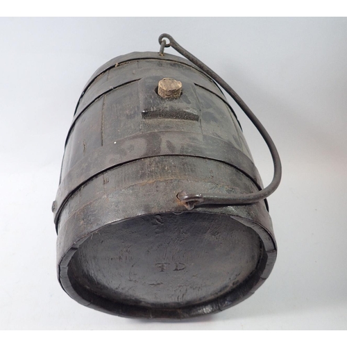 1358 - An early 19th century iron bound barrel or costrel with handle, 26cm wide