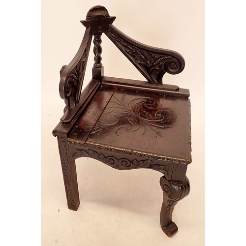 1359 - A 19th century oak Warwick style chair with carved wheat decoration, all on cabriole supports