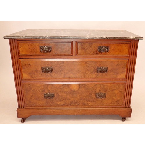 1361 - A Victorian walnut bedroom suite comprising wardrobe, marble top chest of drawers and dressing table