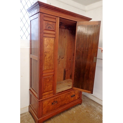 1361 - A Victorian walnut bedroom suite comprising wardrobe, marble top chest of drawers and dressing table