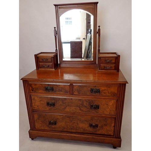 1361 - A Victorian walnut bedroom suite comprising wardrobe, marble top chest of drawers and dressing table