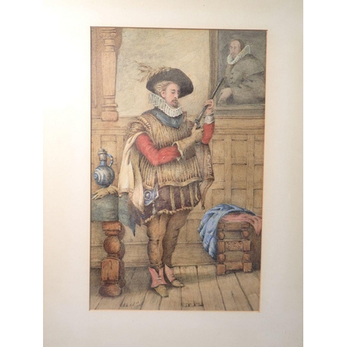 1371 - A pair of watercolours of English Civil War cavaliers, 32 x 20cm