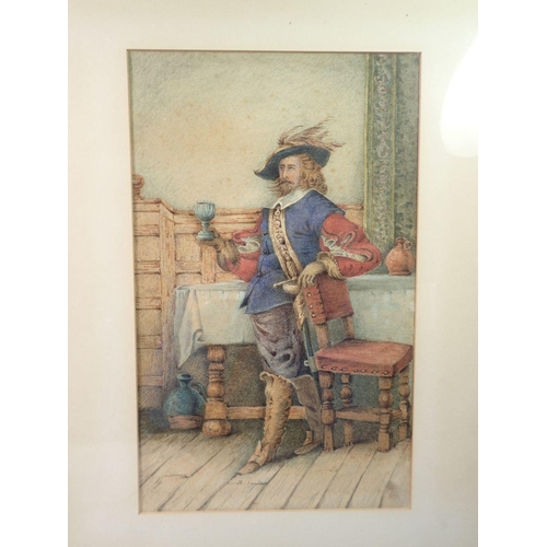 1371 - A pair of watercolours of English Civil War cavaliers, 32 x 20cm