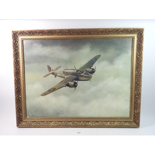 1397 - Robin Clifton - oil on canvas WWII fighter plane, 44 x 59cm