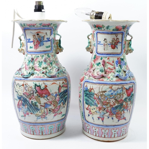 161A - A pair of Chinese Tongzhi period Canton vases painted reserves of dignitaries and warriors with Fo d... 